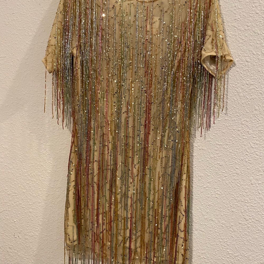 NWT Nasty Gal Multi-Color Beaded Fringe Mini Dress - Picture 8 of 9